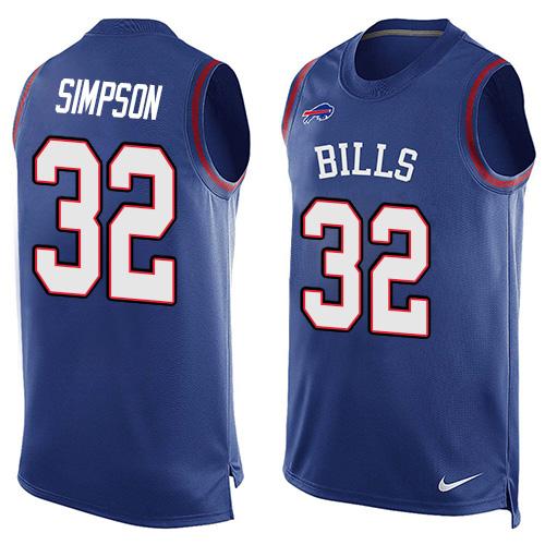 Nike Bills #32 O. J. Simpson Royal Blue Team Color Men's Stitched NFL Limited Tank Top Jersey